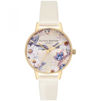 Image of Bejewelled Florals Vegan Friendly Nude & Gold Watch