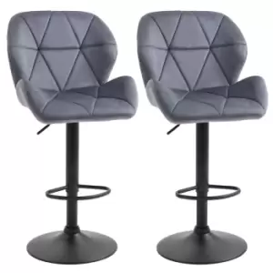 Image of Homcom Geometric Quilt Bar Stool Set Of 2 Fabric Adjustable Height Counter Chairs Dark Grey