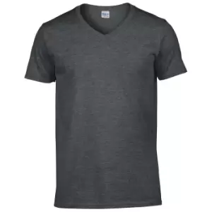 Image of Gildan Mens Soft Style V-Neck Short Sleeve T-Shirt (S) (Dark Heather)
