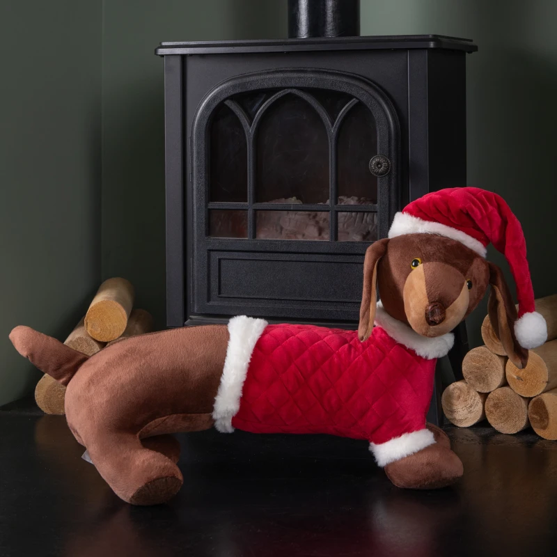 Image of 55cm Red and White Plush Donovan Dachshund Christmas Decoration