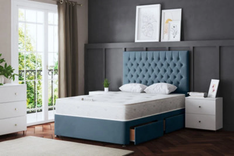 Image of DS LIVING Seraphine Blue Chesterfield Divan Bed With Two Drawers Single AM_CHSTFLD2D_SIN_BLU