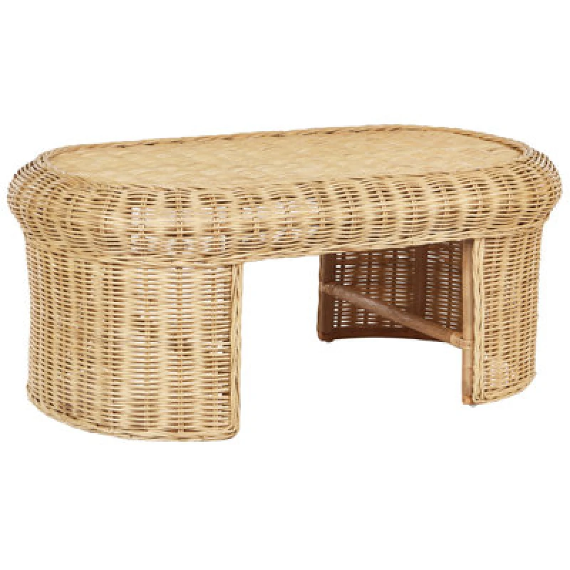 Image of Beliani Garden Coffee Table Livadeia 60 Cm 96cm Rattan Natural