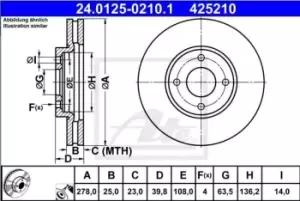 Image of ATE Brake disc Vented 24.0125-0210.1 Brake rotor,Brake discs FORD,ECOSPORT