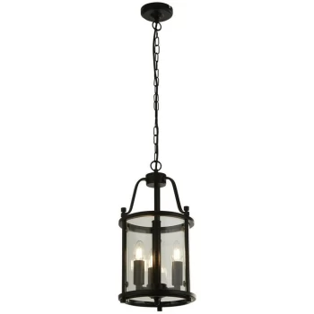 Image of Searchlight Lighting - Searchlight Bevelled Lanterns Lantern Grande, 3 Light Black, Clear Glass