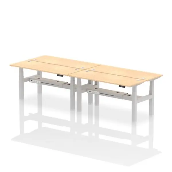Image of Air Air Back-to-Back 1600 x 600mm Height Adjustable 4 Person Bench Desk Maple Top with Cable Ports Silver Frame HASCP4P16600MPES