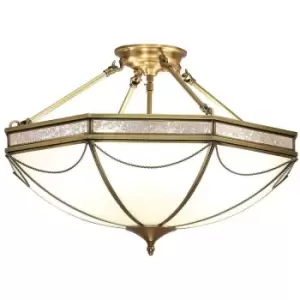 Image of Luxury Semi Flush 3 Lamp Ceiling Light Traditional Antique Brass & Frosted Glass
