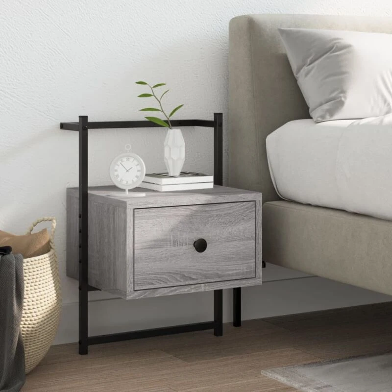 Image of Vidaxl Bedside Cabinet Wall-mounted Grey Sonoma 35X30X51cm Engineered Wood, Grey 833449