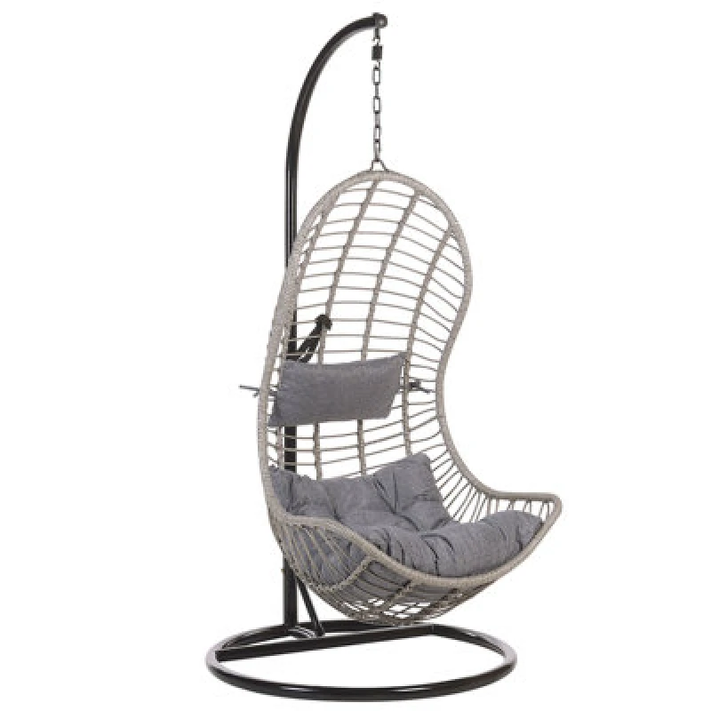 Image of Beliani Hanging Chair With Stand Pineto Pe Rattan Grey