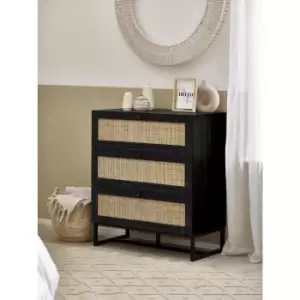 Image of Padstow Black Rattan Chest of 3 Drawers - Julian Bowen
