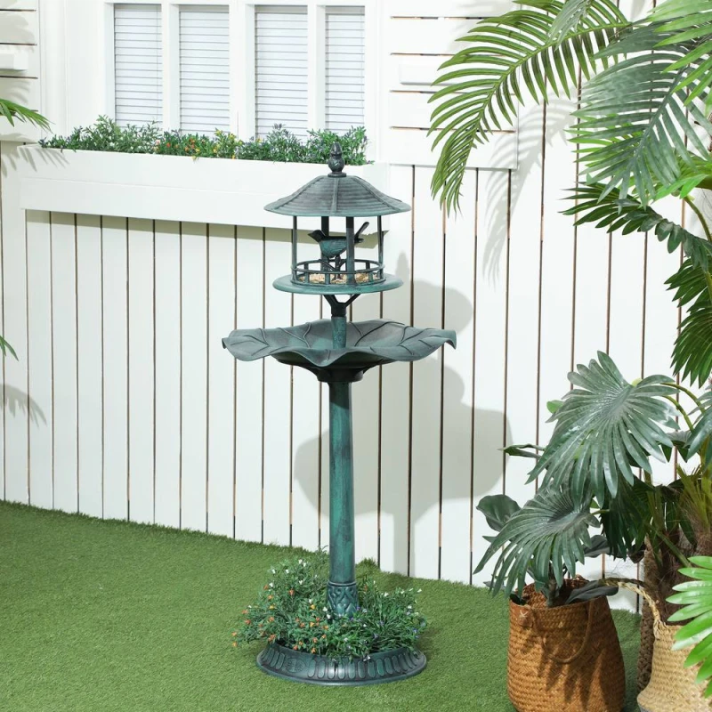 Image of OUTSUNNY 3-in-1 Garden Bird Bath, Birdbath with Large Water Basin, Green Green Unisex