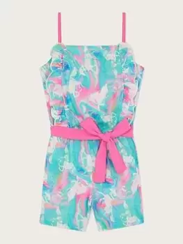 Image of Monsoon Girls Marble Unicorn Frill Playsuit - Multi, Size 9-10 Years, Women