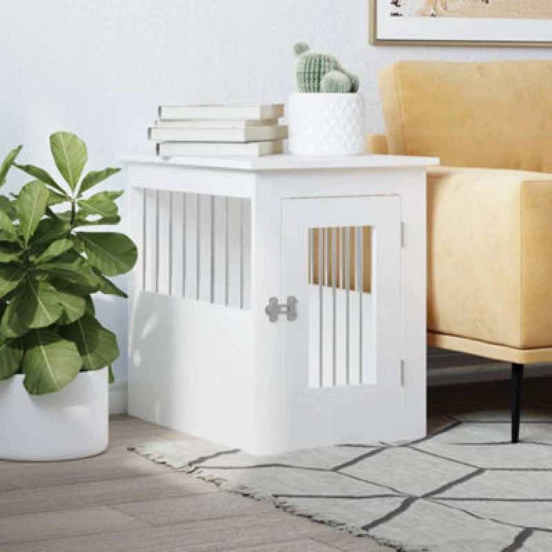 Image of vidaXL Dog Crate Furniture White 45x62x59cm Engineered Wood, White 838309