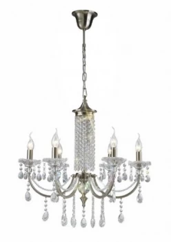 Image of Ceiling Pendant Chandelier 6 Light Satin Nickel, Crystal