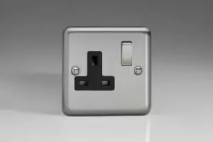 Image of Varilight Classic 1 Gang Switched Socket with Black Insets (Single XS4DB) - Matt Chrome - XS4DB