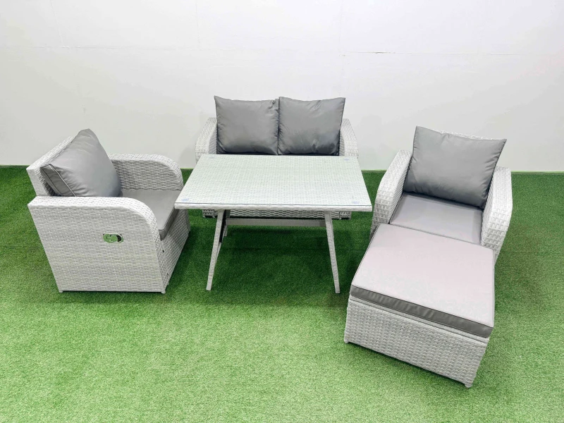 Image of Fimous Light Grey PE Wicker Rattan Garden Furniture Set Reclining Chair Sofas Light Grey Unisex