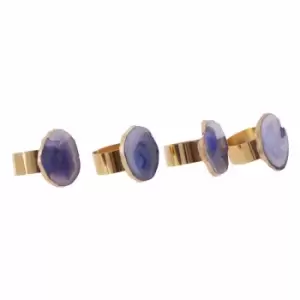 Image of Fifty Five South Blue / Gold Napkin Rings, Set Of 4, Blue Agate / Gold Finish