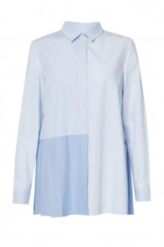 Image of French Connection Serge Stripe Pleat Shirt Blue