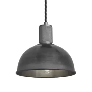 Image of Industville Knurled Dome Pendant Light in Pewter with Pewter Holder / Small