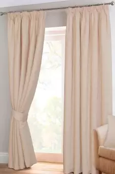 Image of Natural Chenille Pencil Pleat Lined Curtains Pair