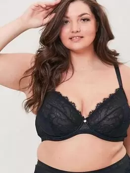 Image of Oola Lace & Logo Underwired Bra, Black, Size 46F, Women