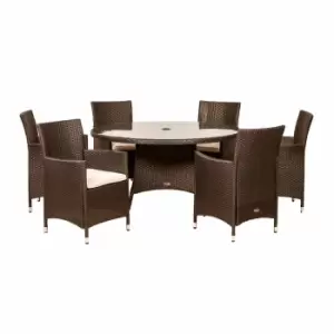 Image of Amir Royalcraft Cannes 6 Seater Round Dining Set Brown Garden & Outdoor