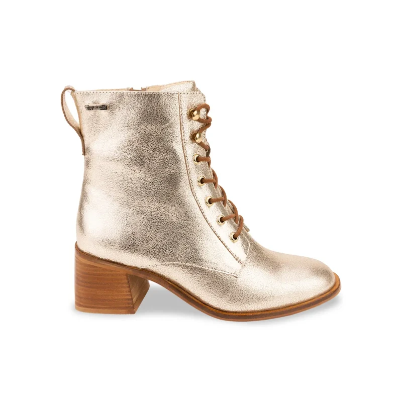 Image of LES TROPEZIENNES PAR M.BELARBI Fifi Leather Ankle Boots with Laces Cracked Golden Women 36 (3.5);37 (4)