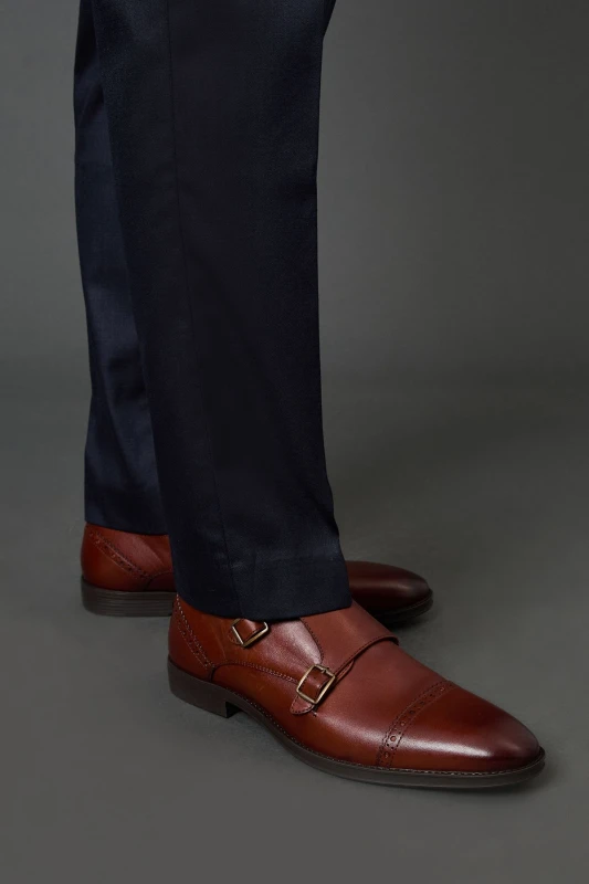 Image of Burton Mens Tan Formal Leather Monk strap Brogue Shoes Tan 9 Male BBB05914