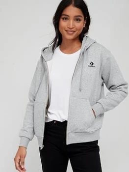 Image of Converse Embroidered Star Chevron Zip Through Hoodie - Grey, Black Size M Women