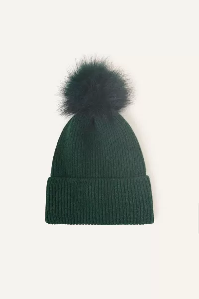 Image of Knit Pom-Pom Beanie with Recycled Fabric