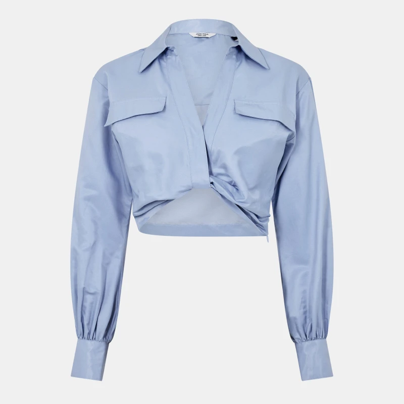 Image of Jack Wills Draped Cropped Blouse - Blue Blue 6