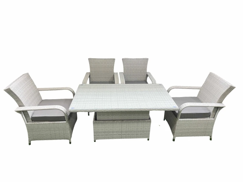 Image of Fimous Outdoor Rattan Garden Furniture Set Patio 4 Chairs Plus Height adjustable dining table Sets Light Grey Mixed Light Grey Unisex