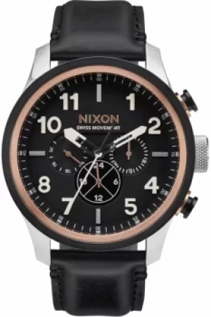 Image of Mens Nixon The Safari Dual Time Leather Chronograph Watch A1082-2051