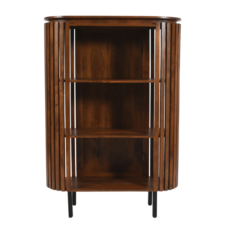 Image of Indian Hub Slatted Mango Wood Bookcase- Medium High