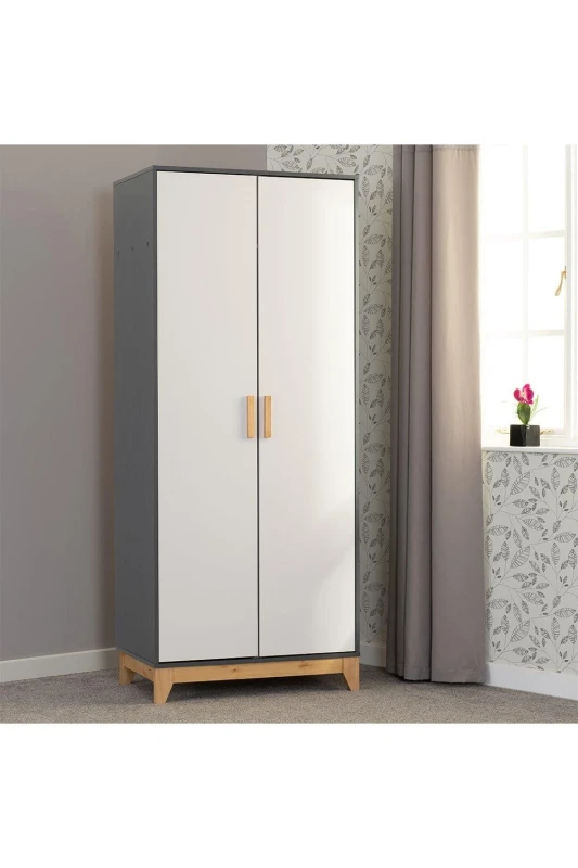 Image of Seconique Cleveland Grey and White 2 Door Double Wardrobe