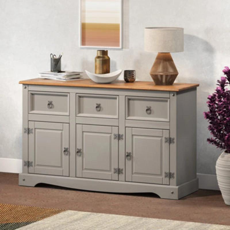 Image of MERCERS FURNITURE Corona Grey Wax 3 Door Sideboard 5060335867865