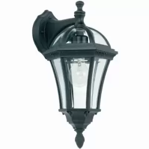 Image of IP44 Outdoor Wall Light Matt Black & Glass Traditional Lantern Down Porch Path