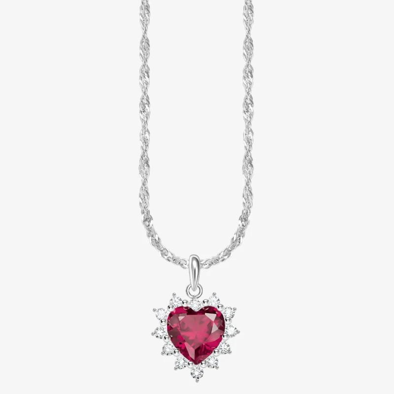 Image of THOMAS SABO Silver Ruby & CZ Romantic Heart Necklace