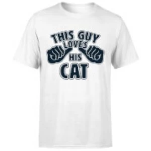 Image of This Guy Loves His Cat T-Shirt - White - 3XL