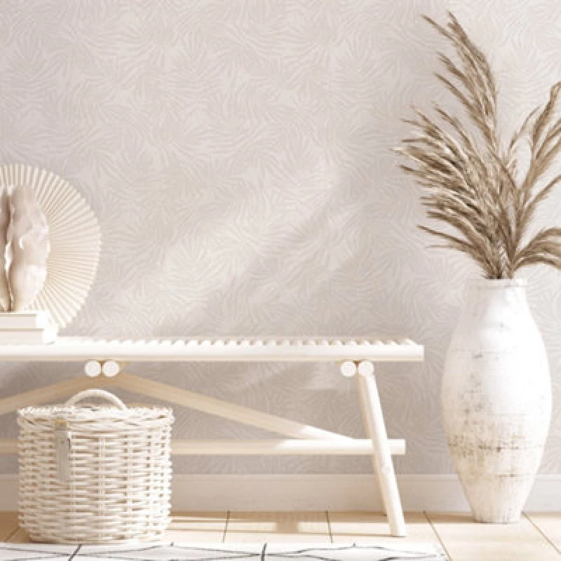 Image of Galerie Industrial Effects Beige Floral Leaf Pearlescent Wallpaper Roll