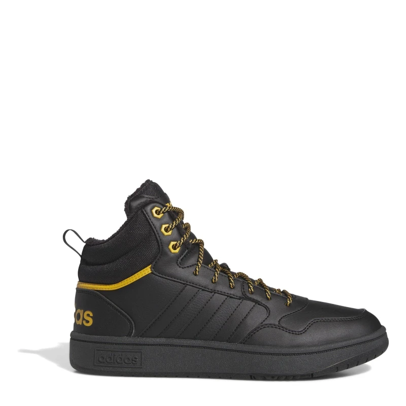 Image of adidas Hoops 3.0 Mid Lifestyle Basketball Classic Fur Lining Winterized Shoes Mens Black/Yellow male 7.5 (41.3)