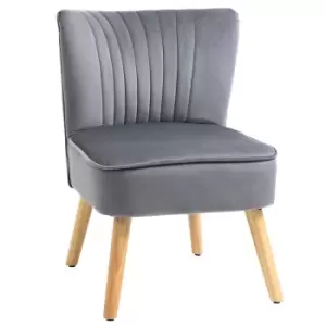 Image of HOMCOM Velvet Accent Chair Occasional Tub Seat Padding Curved Back with Wood Frame Legs Home Furniture Grey