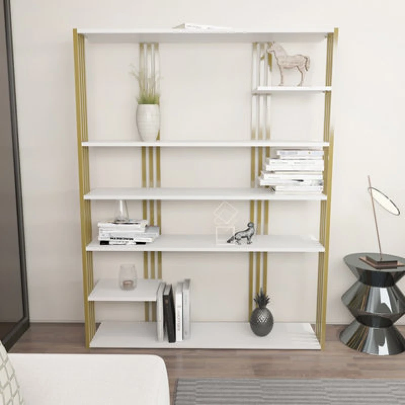 Image of Decorotika Jeni Bookcase Shelving Unit White & Gold
