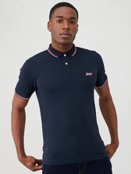 Image of Superdry Classic Micro Lite Tipped Polo Shirt - Navy, Dark Navy, Size S, Men