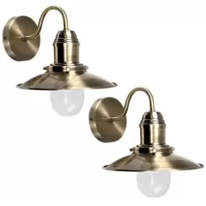 Image of Minisun - 2 x Metal & Glass Fisherman'S Lantern Wall Lights - Brass