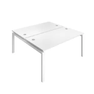 Image of Telescopic Sliding 8 Person White Bench with Cable Port - 1400 X 800 - White Frame