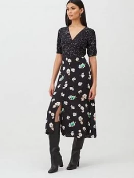 Image of Oasis Merci Floral Patched Midi Dress - Black , Multi Black, Size 18, Women