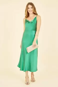 Image of Green Satin Cowl Neck Slip Dress
