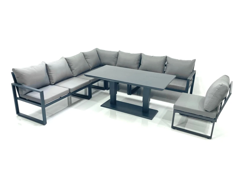 Image of Fimous 8 Seater Outdoor Aluminum Garden Furniture Set Corner Sofa Rising Lifting Dining Table Sets Dark Grey Dark Grey Unisex