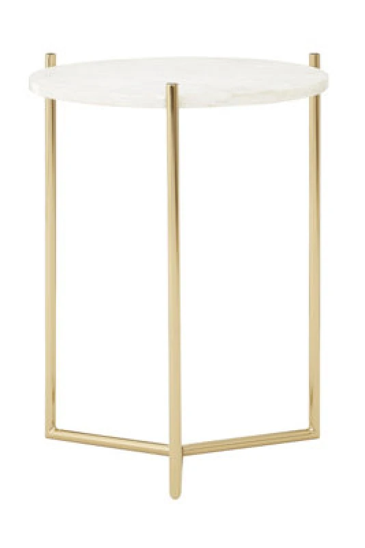 Image of Orsina Round Side Table With White Marble Top, Gold Finish Steel Frame, Decorative End Table, Durable Side Table