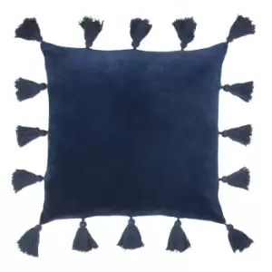 Image of Medina Velvet Tasselled Cushion Navy, Navy / 45 x 45cm / Polyester Filled